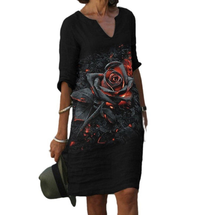 Damen Sommerliches Leinenkleid mit modernem Muster Drune