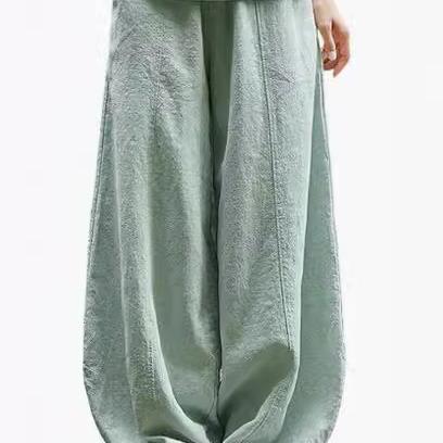Damen weite Leinenhose mit elastischem Bund und praktischen Taschen Drune