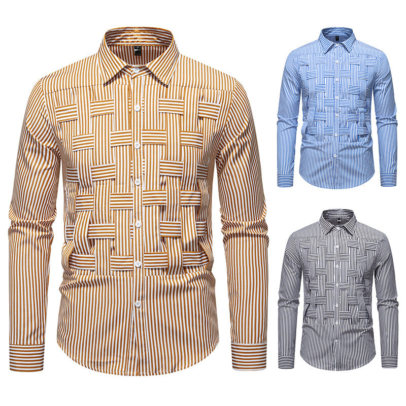 Herren Gestreiftes Business-Hemd mit gewebter Flechtoptik und Slim-Fit Drune