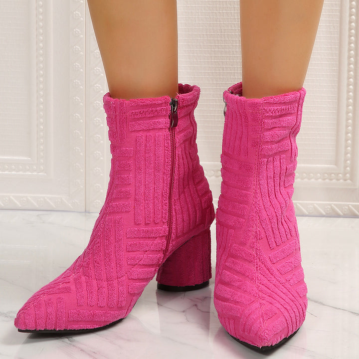 Damen Texturierte Ankleboots mit spitzer Schuhspitze und Blockabsatz Drune