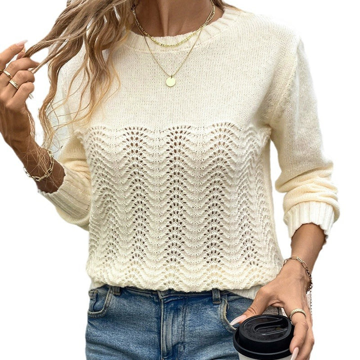 Damen Ajourgestrickter Pullover mit Wellenmuster, Rundhalsausschnitt und elastischen Bündchen Drune