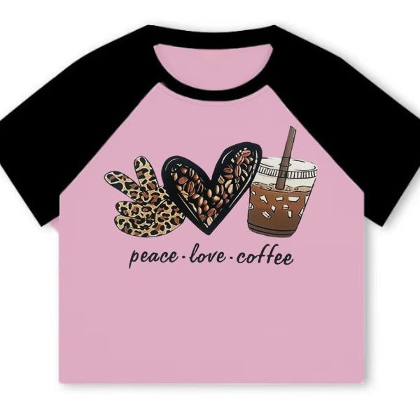 Damen Crop-T-Shirt mit kreativem Kaffee-Motiv und lässiger Passform Drune