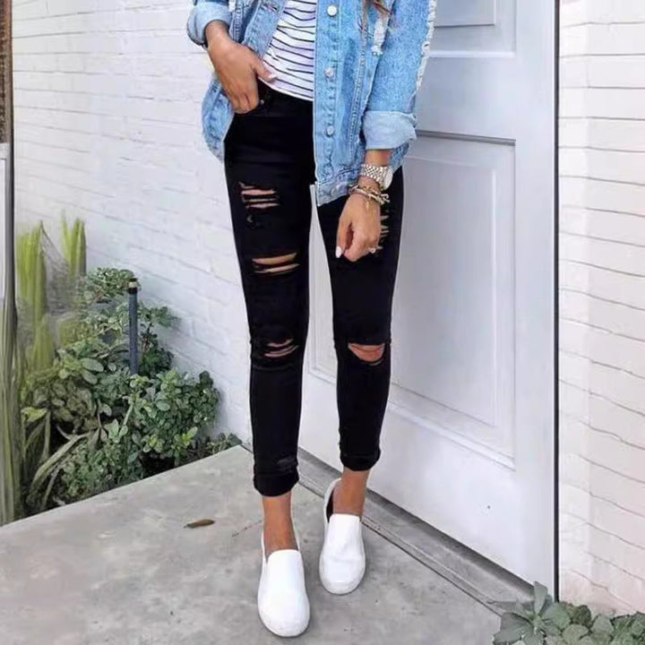 Damen Skinny Jeans mit modischen Rissen Drune