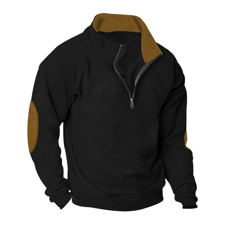 Herren nan Halbzip-Sweatshirt mit Stehkragen, Kontrastkragenfutter und Ellbogenpatches Drune