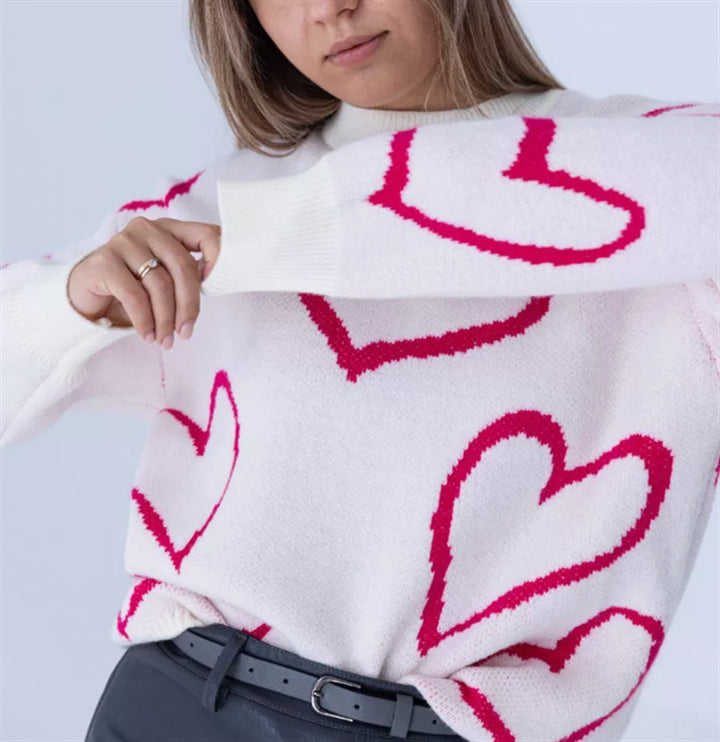Damen Kuscheliger Jacquard-Pullover mit Herzmotiv und lockerer Oversize-Passform Drune