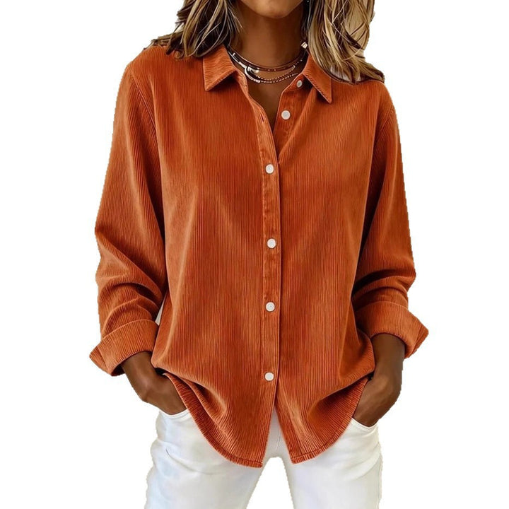 Damen Elegante Cordbluse mit Knopfleiste Drune