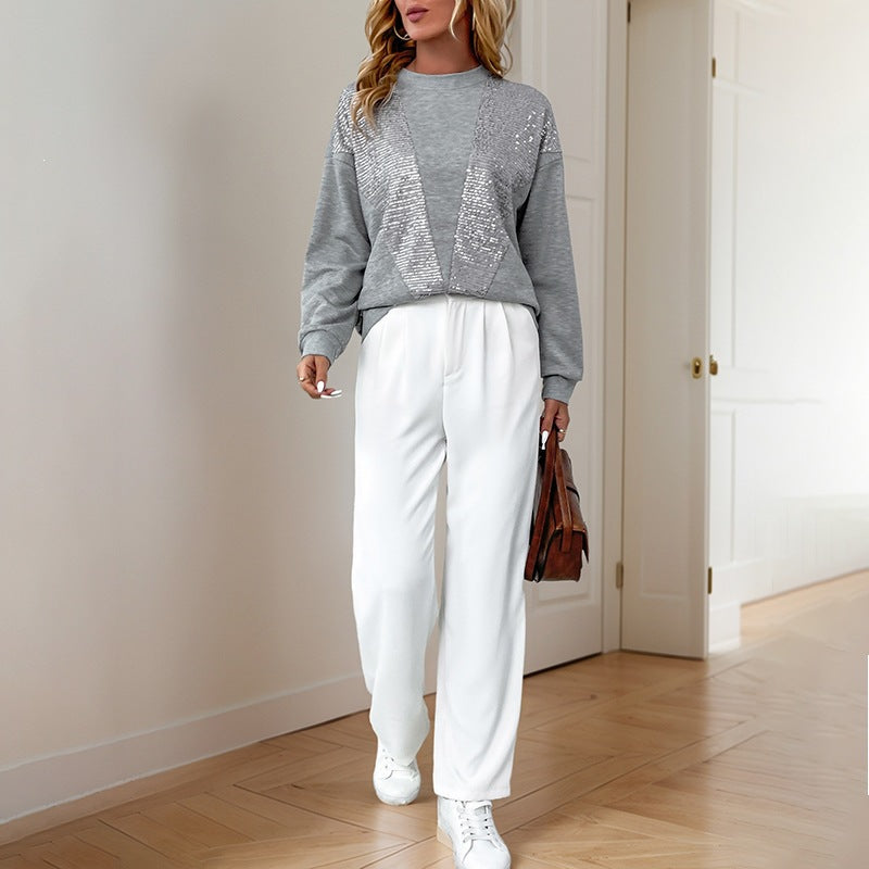 Damen Stylischer Pullover mit Glitzerdetails Drune