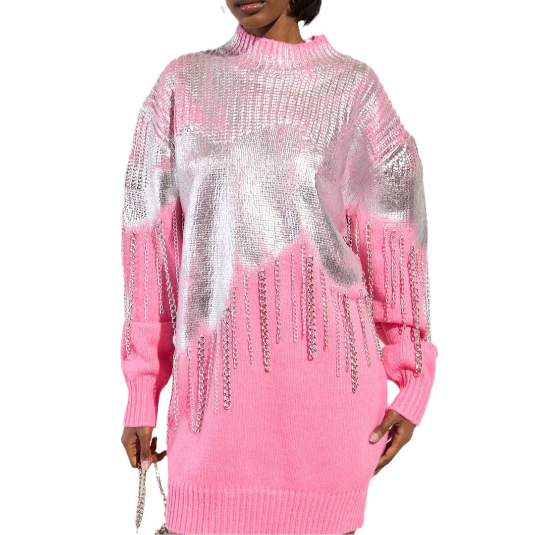 Damen Glamouröser Pullover mit Glitzerfransen Drune