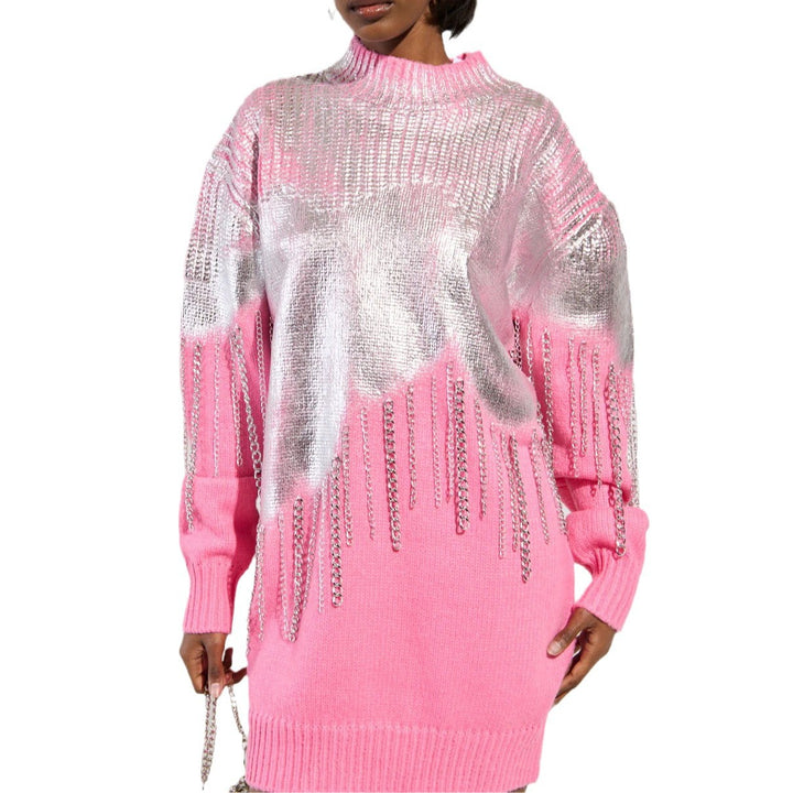 Damen Glamouröser Pullover mit Glitzerfransen Drune