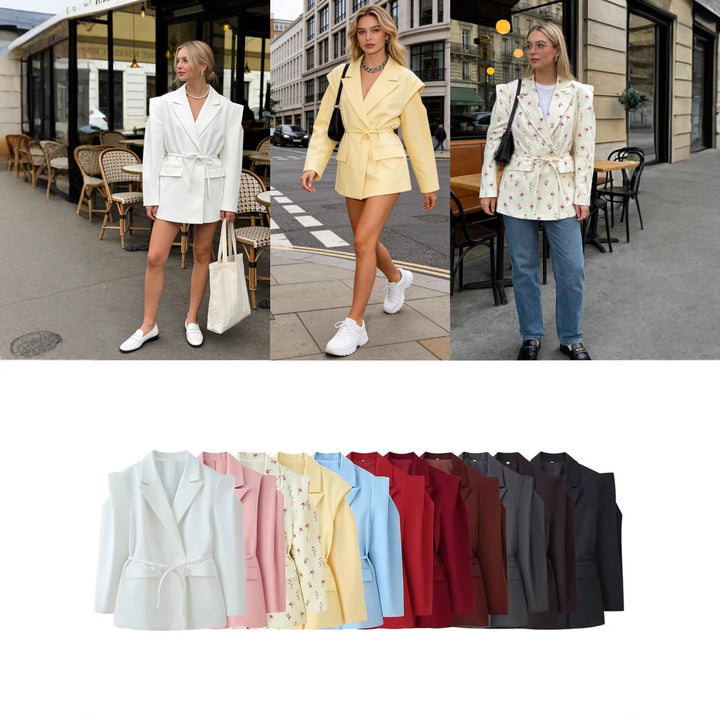 Damen Taillierter Ein-Knopf-Blazer mit Bindegürtel und Schulter‑Cut‑Out Drune