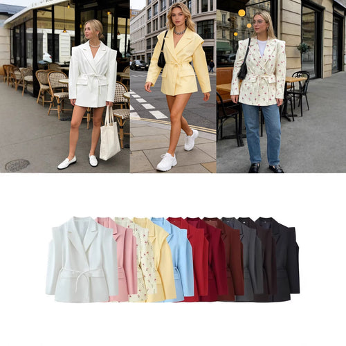 Damen Taillierter Ein-Knopf-Blazer mit Bindegürtel und Schulter‑Cut‑Out Drune