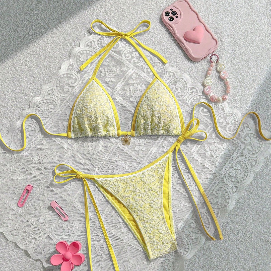 Damen Spitzenverzierte Triangel-Bikini Drune