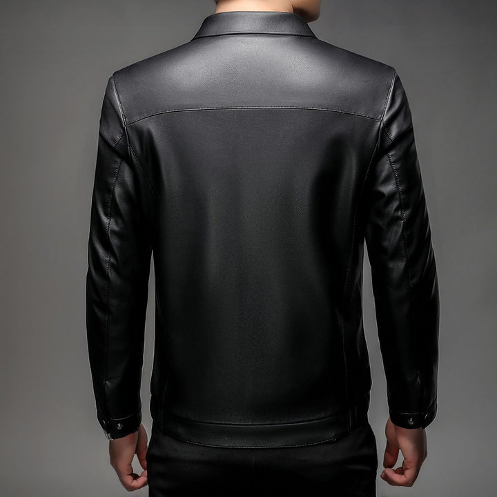 Herren Lederblouson mit wärmendem Fellfutter, Hemdkragen und Reißverschluss Drune
