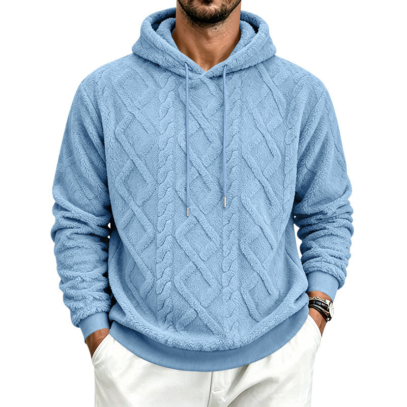 Herren Kuscheliger Sherpa-Kapuzenpullover mit Zopfstruktur und Rippbündchen Drune