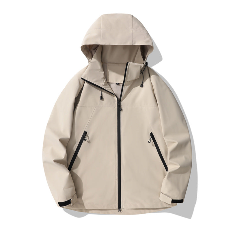 Damen wasserabweisende Outdoor-Jacke mit verstellbarem Kapuzenkragen und funktionalen Reißverschlusstaschen Drune