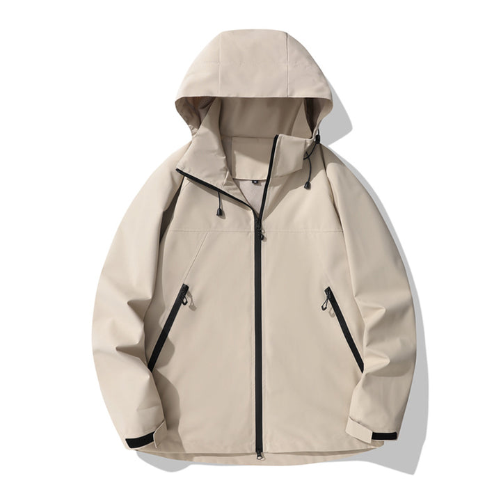 Damen wasserabweisende Outdoor-Jacke mit verstellbarem Kapuzenkragen und funktionalen Reißverschlusstaschen Drune