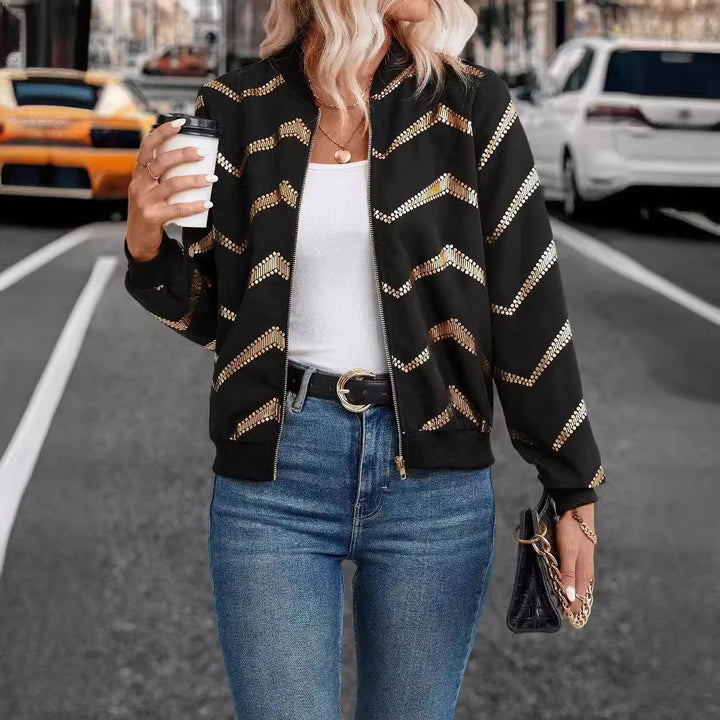 Damen trendige Bomberjacke mit metallic Details Drune