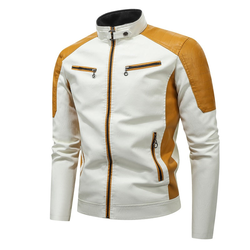 Herren Sportliche Kunstlederjacke mit hohem Kragen Drune