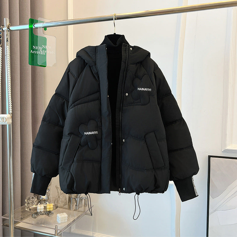 Damen Modische Kurze Daunenjacke mit Kapuze und praktischen Taschen Drune
