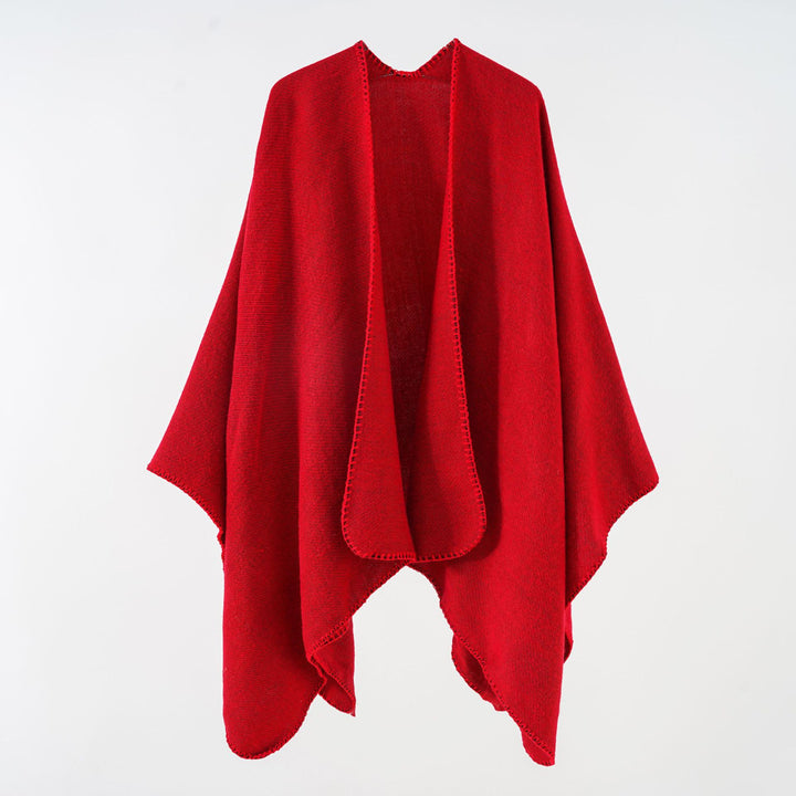 Damen Reversibler Strickponcho mit Zierkettnaht und Oversize-Fall Drune