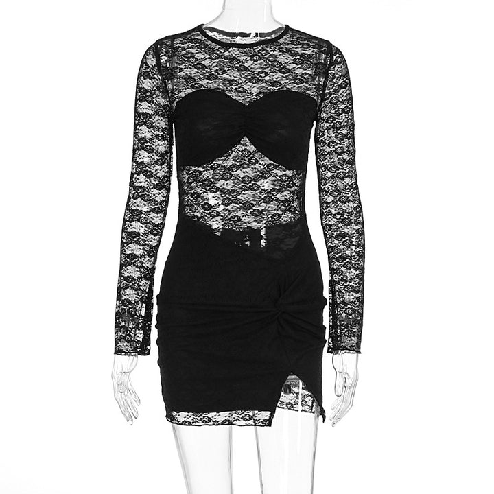 Damen Spitzenkleid mit tiefem Ausschnitt und figurbetontem Schnitt Drune