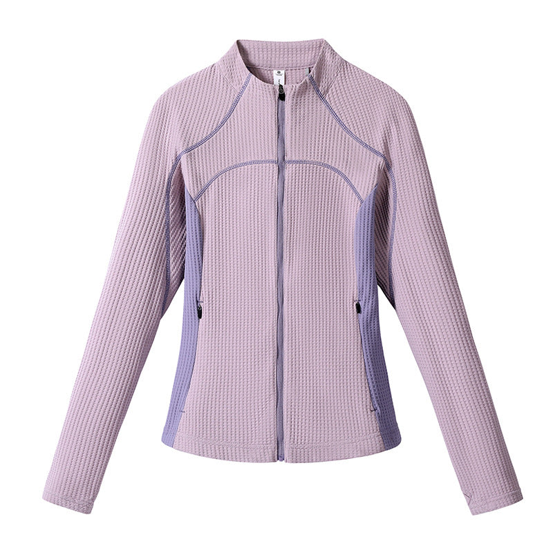 Damen Waffelstruktur-Funktionsjacke mit durchgehendem Reißverschluss, Stehkragen und Kontrast-Seiteneinsätzen Drune