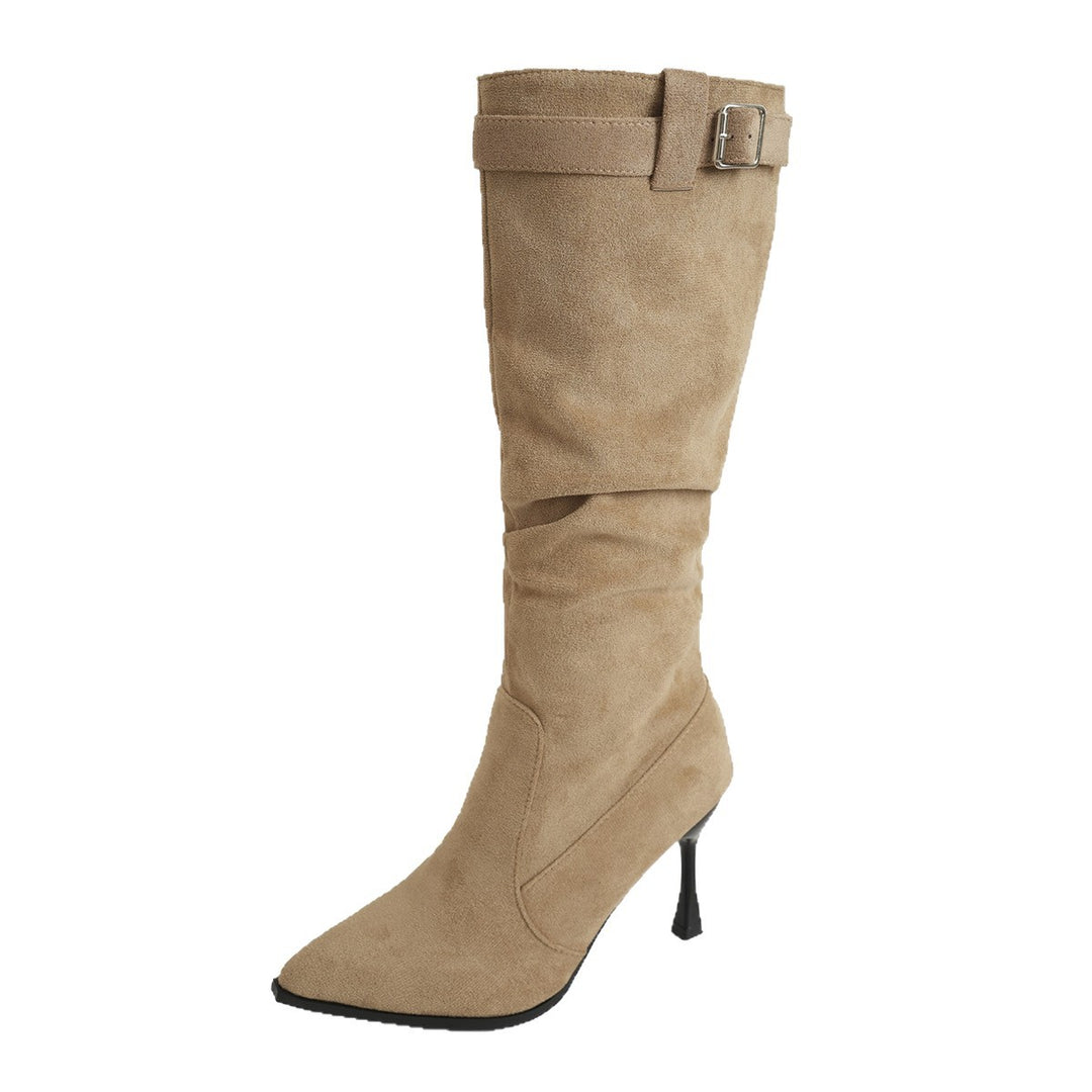 Damen Kniehohe Velours-Stiefel mit spitzer Zehenpartie und schmalem Stiletto-Absatz Drune
