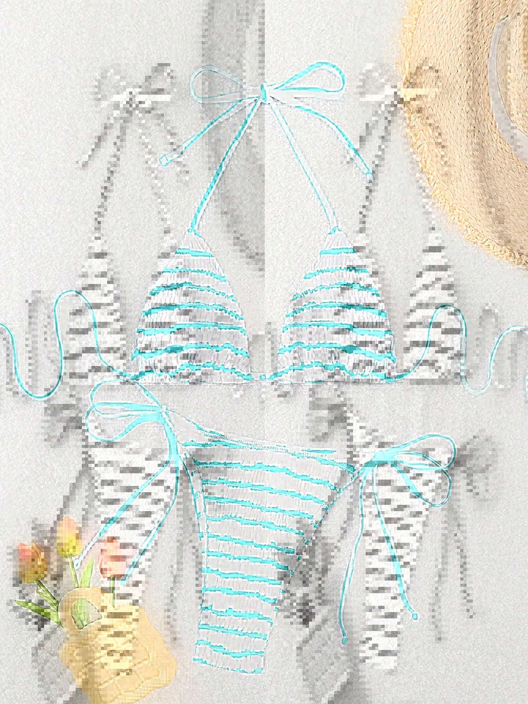 Damen Triangel-Bikini mit feinem Streifenmuster und raffinierten Bindebändern Drune
