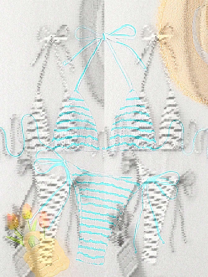 Damen Triangel-Bikini mit feinem Streifenmuster und raffinierten Bindebändern Drune