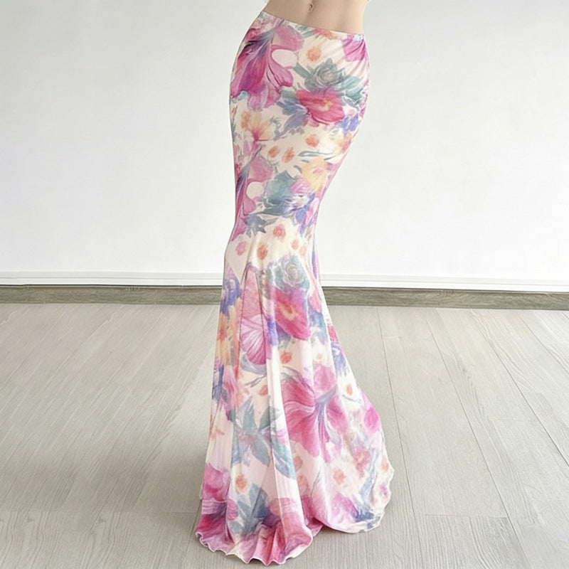 Damen Maxi-Rock mit floralen Mustern und fließendem Schnitt Drune