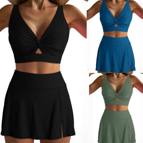 Damen Sportliches Bikini-Set mit modischem Wickel-Oberteil und elastischer Shorts Drune