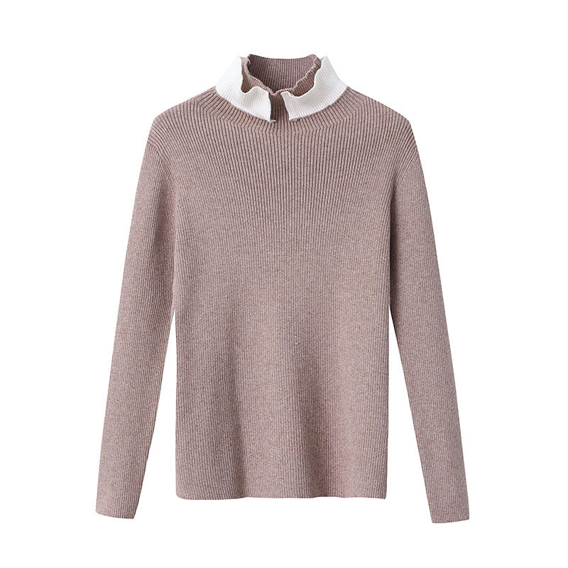 Damen Strickpullover mit Stehkragen und kontrastierendem Kragen Drune