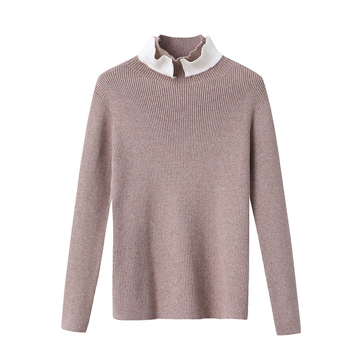 Damen Strickpullover mit Stehkragen und kontrastierendem Kragen Drune