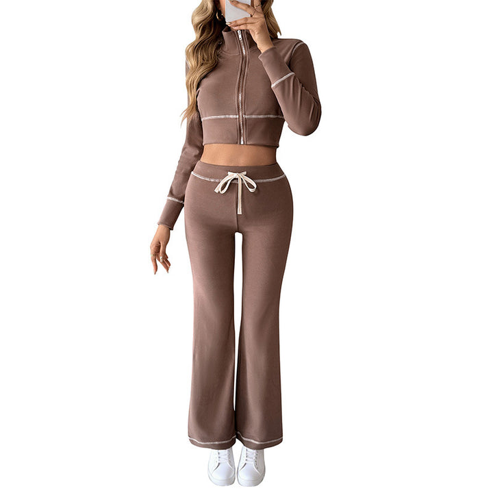 Damen Elegantes Sportliches Set mit hohem Kragen und elastischem Bund Drune