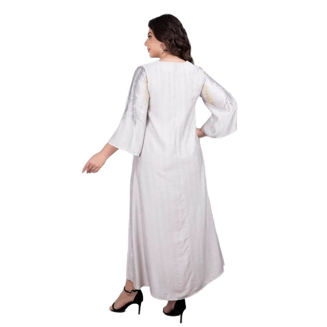 Damen Fließendes Maxikleid mit besticktem Rundhalsausschnitt und 3/4-Ärmeln Drune
