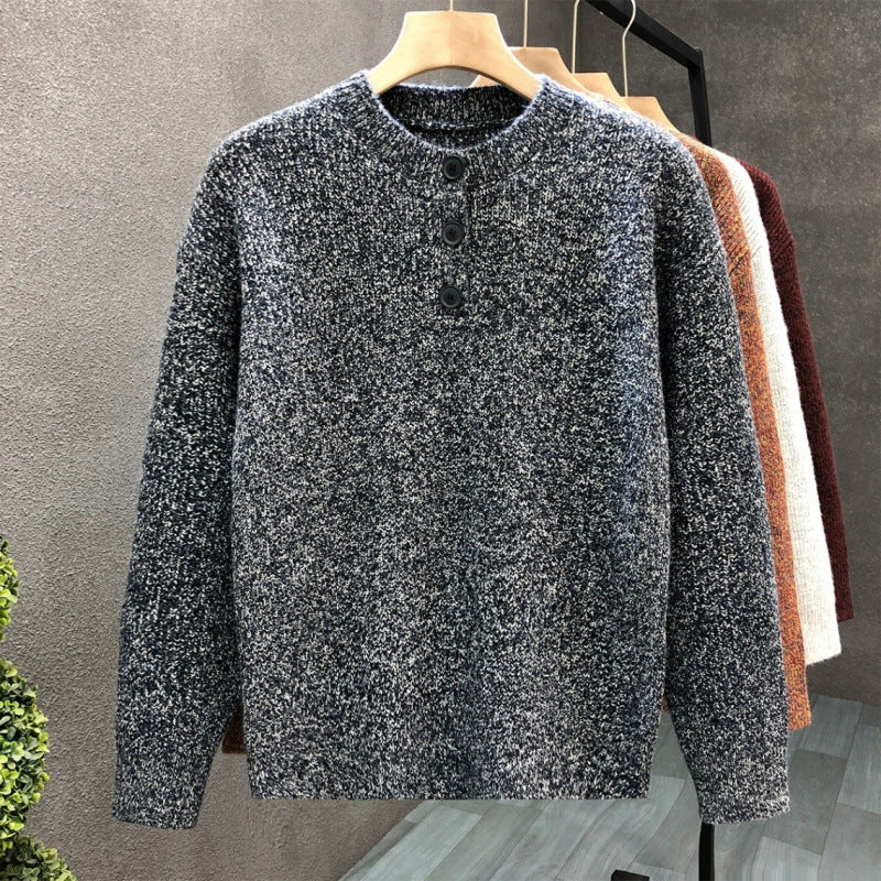 Herren Komfortabler Rippstrick-Halbknopfpullover mit Rundhalsausschnitt und legerer Passform Drune