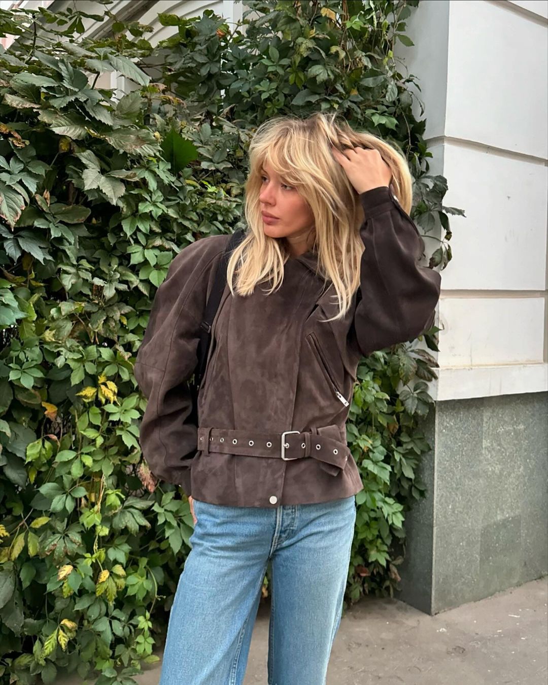 Damen Modische Suede Jacke mit Taillengürtel Drune