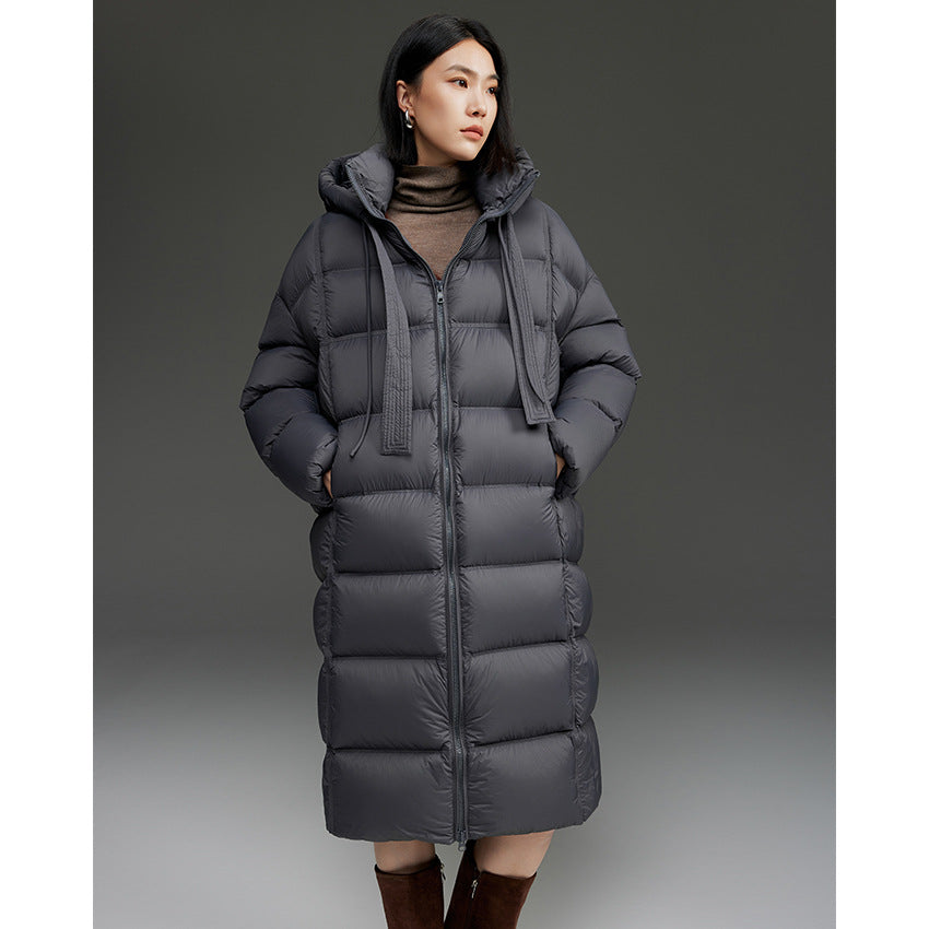Damen Oversized Stepp-Daunenmantel mit Kapuze und verlängerter Silhouette Drune