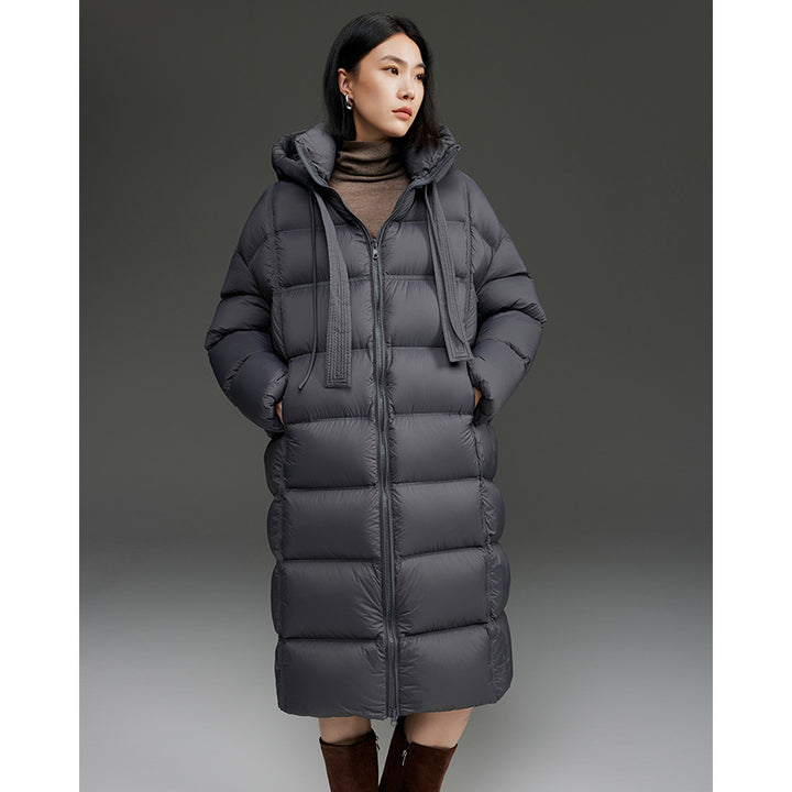 Damen Oversized Stepp-Daunenmantel mit Kapuze und verlängerter Silhouette Drune