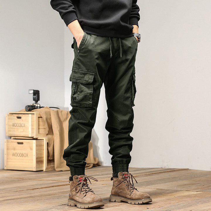 Herren Cargo-Joggerhose im Tactical-Streetstyle mit elastischem Bund, Klapp‑Utility‑Taschen und gerippten Beinabschlüssen Drune