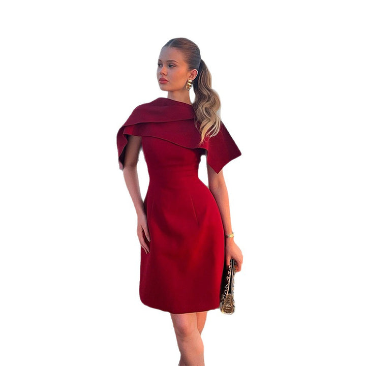Damen Elegantes Cape-Kleid mit taillierter A-Linie und Stehkragen Drune