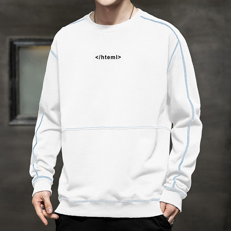 Herren lockeres Oversize‑Sweatshirt mit Kontrastnähten und Code‑Print Drune