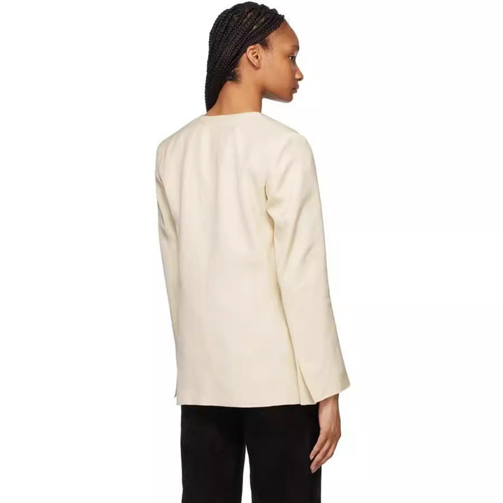 Damen Kragenloser Longblazer mit offenem Fall und Cape-Effekt Drune
