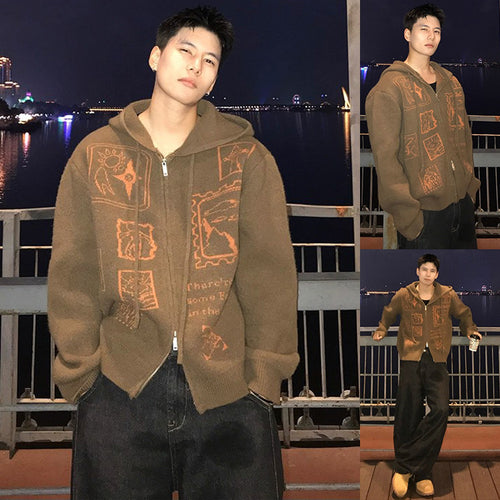 Herren Modischer Kunstfaser-Hoodie mit Reißverschluss Drune
