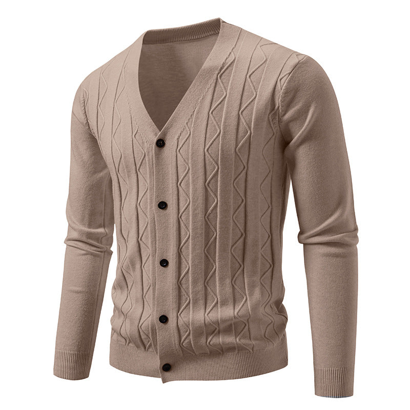 Herren Feinstrick-Cardigan mit V‑Ausschnitt, Zickzack‑Relief und Knopfleiste Drune