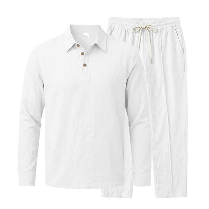 Herren Lässiges Leinenoptik-Loungewear-Set mit Henley-Kragen und Kordelbzw. Bund Drune
