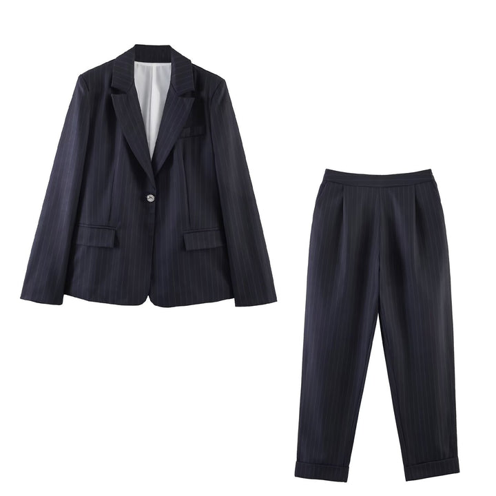 Damen Nadelstreifen-Blazer mit Taillierungsnähten und Ein-Knopf-Verschluss Drune