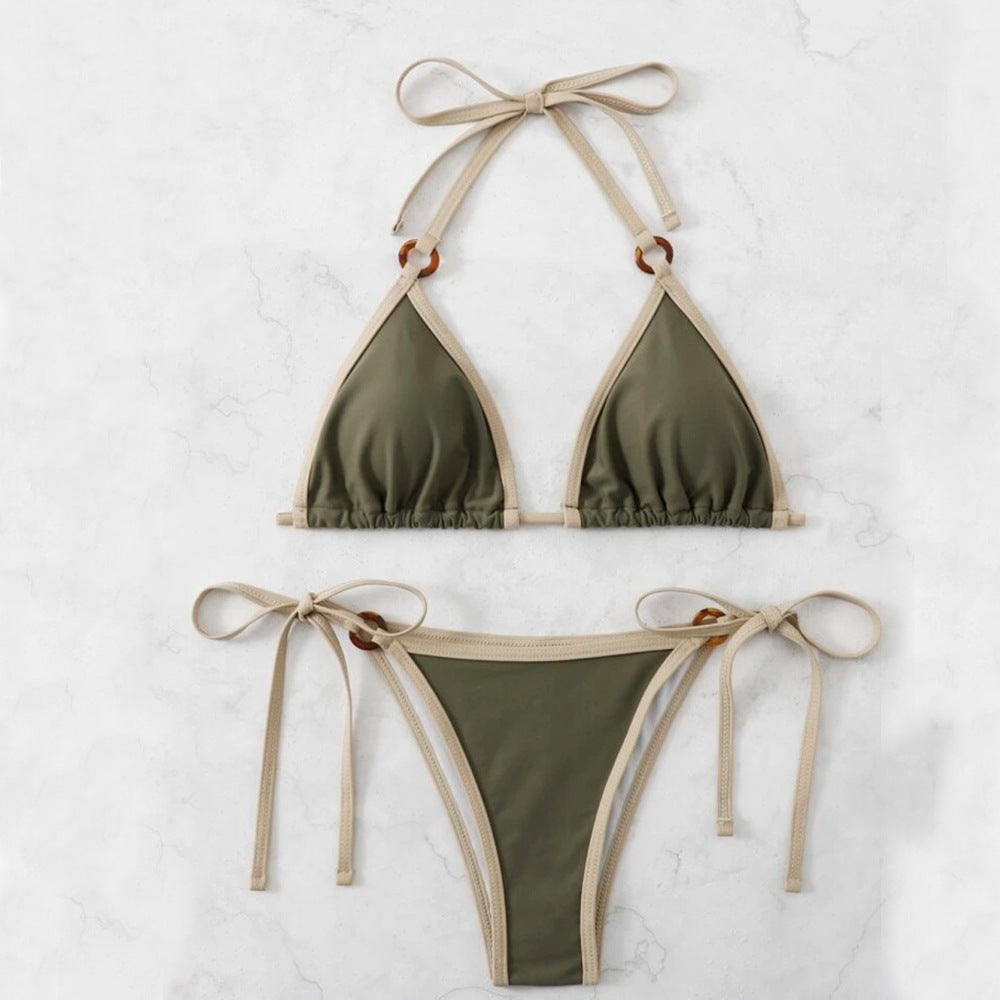 Damen Triangel-Bikini mit verstellbaren Trägern und Ringdetails Drune
