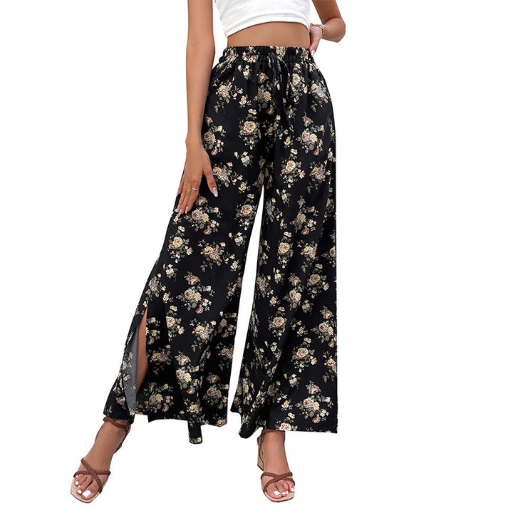 Damen Leichte Palazzo-Hose aus Viskosemix mit Gummibund, Tunnelzug und seitlichen Beinschlitzen Drune