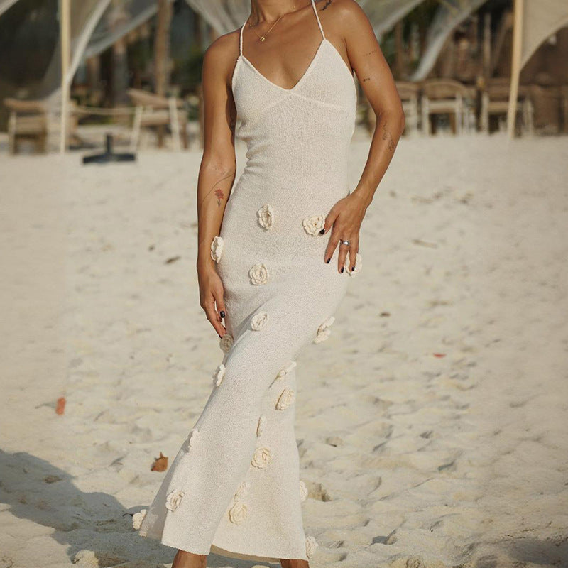 Damen elegantes glitzerndes Maxikleid mit floralen Applikationen Drune